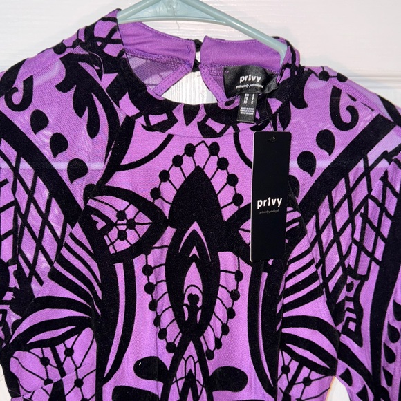 Purple and Black Artistic Long Sleeve Mini Dress NWT - Picture 6 of 7
